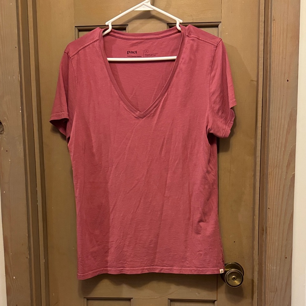 Pact Pink Softspun V-Neck Tee